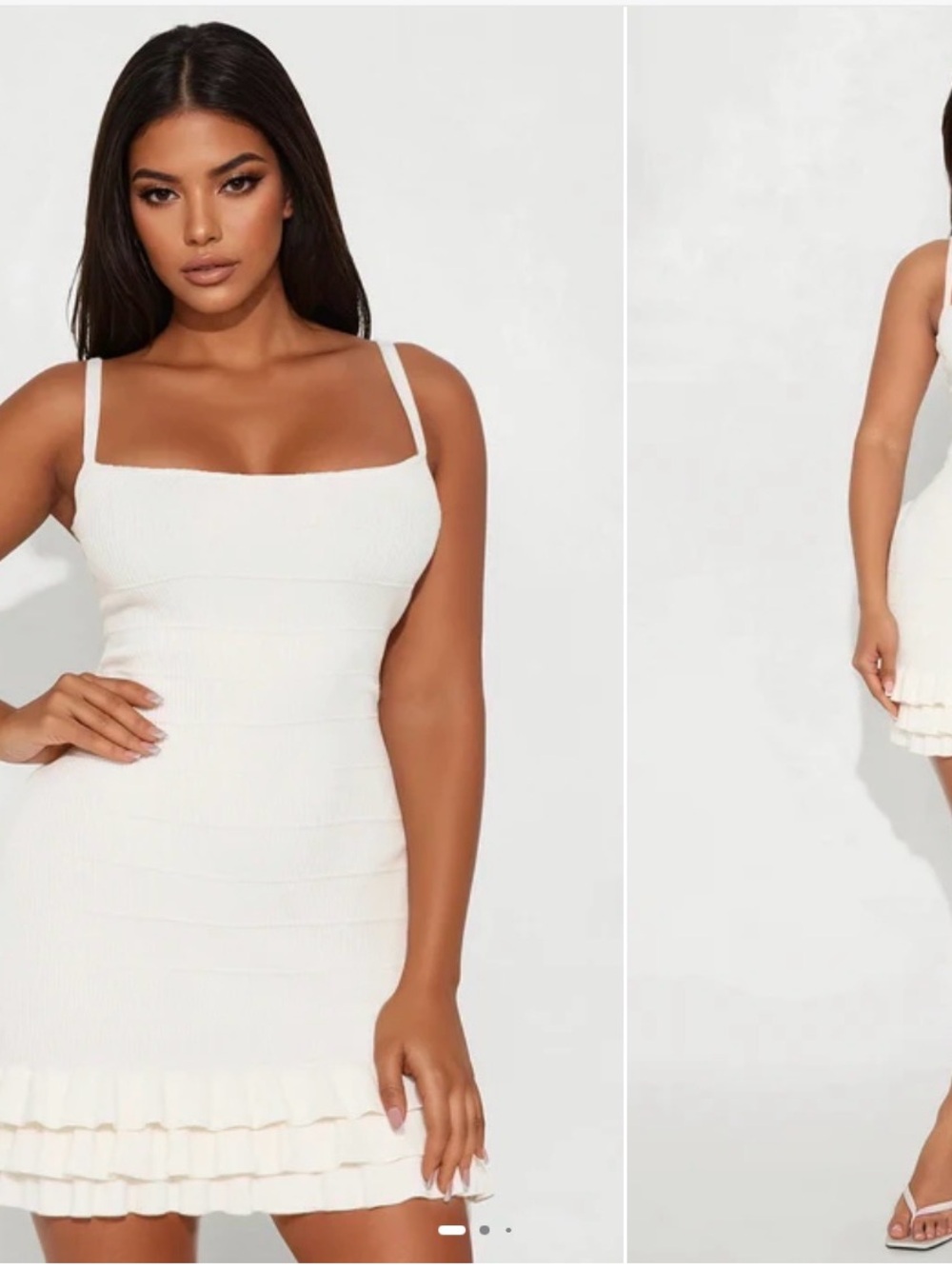 Fashion Nova White Ribbed Square-Neck Ruffle-Hem Mini Dress